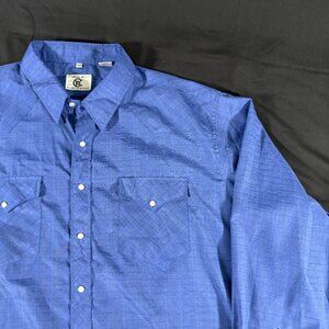Corral West Ranch Wear Mens Shirt XLT Pearl Snap Long Sleeve Blue Rockabilly